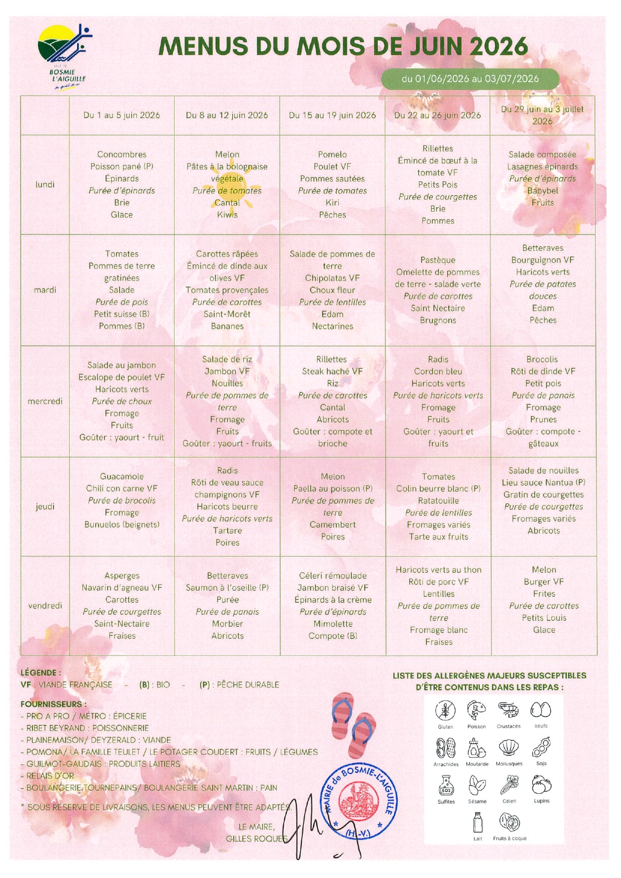 menus juin